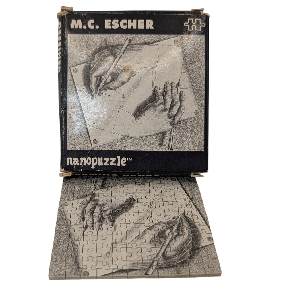 Vintage Selegiochi Nano Jigsaw Puzzle M C Escher Drawing Hands 99 Wooden Pieces